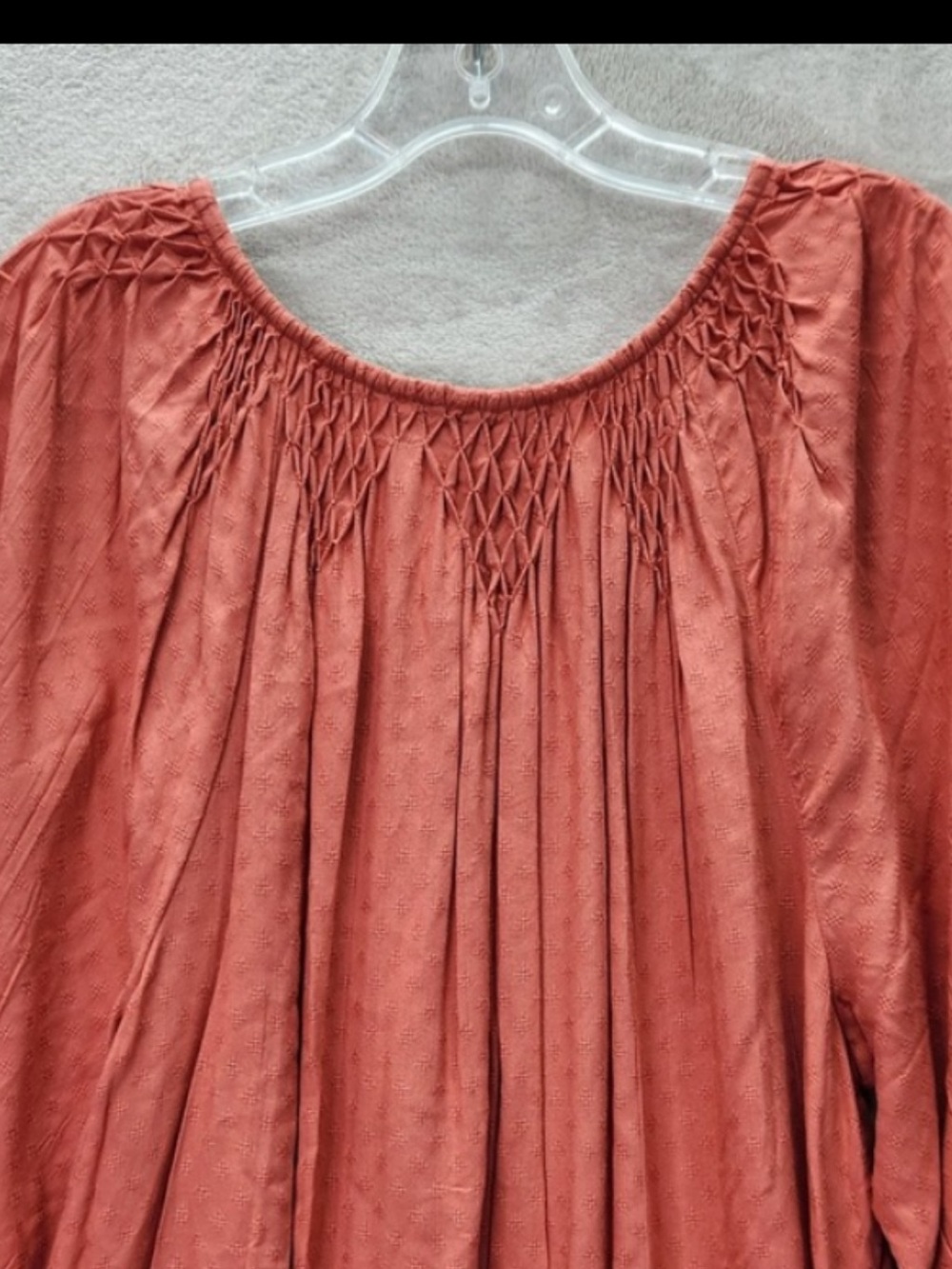 Democracy Coral Smocked Neck Peasant Blouse - Picture 2 of 13